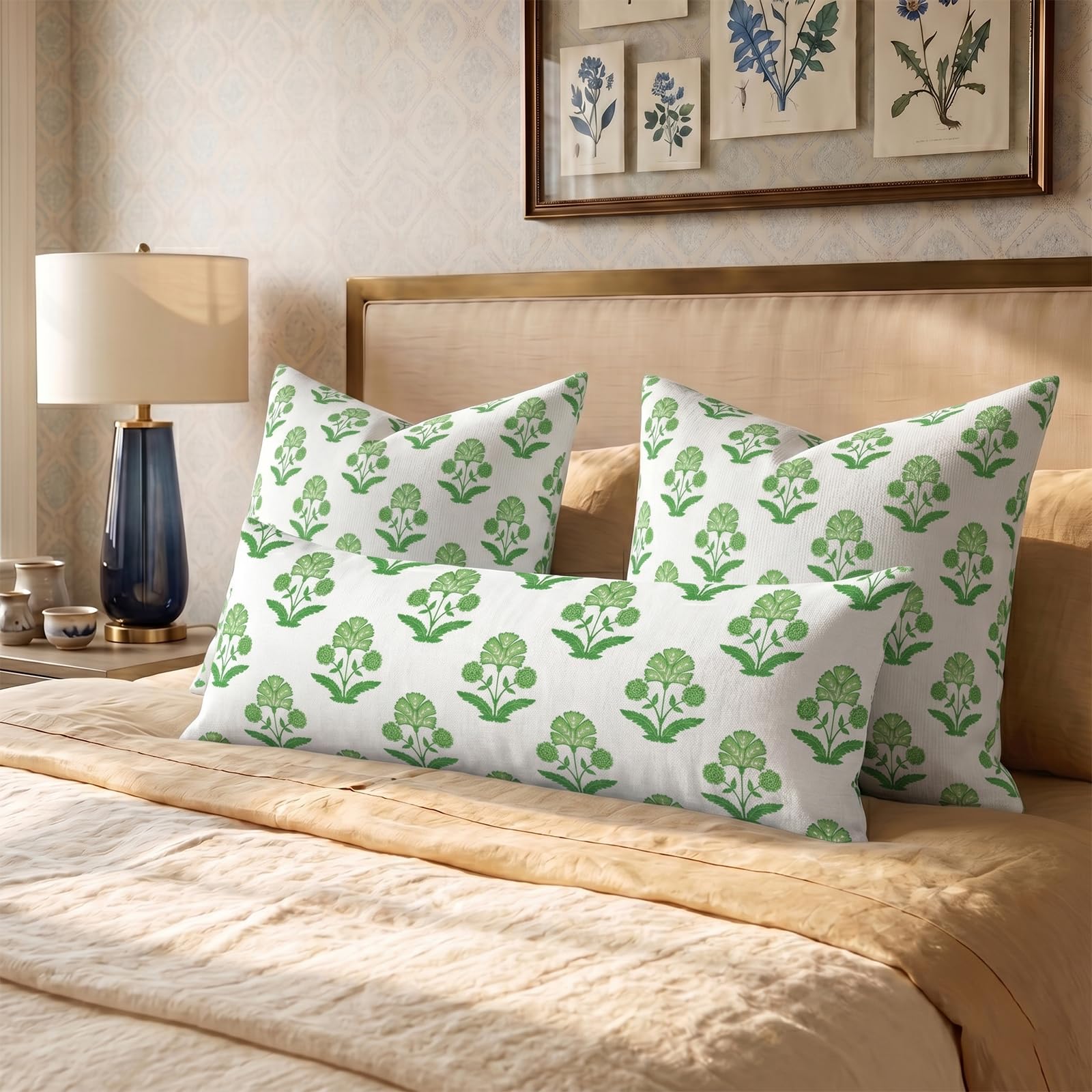 Block Print Floral Long Lumbar Pillow Covers, 14x36 Inch — Floral 6