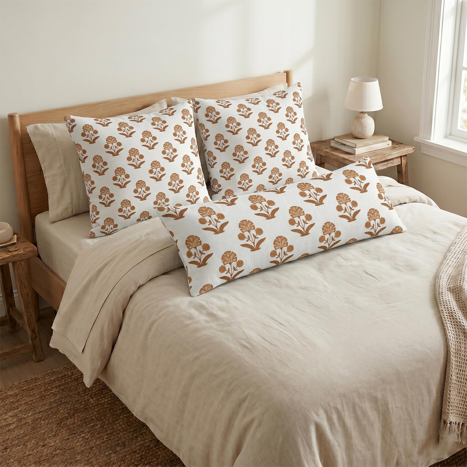 Block Print Floral Long Lumbar Pillow Covers, 14x36 Inch — Floral 7