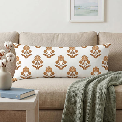 Block Print Floral Long Lumbar Pillow Covers, 14x36 Inch — Floral 7