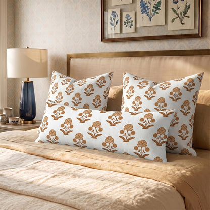 Block Print Floral Long Lumbar Pillow Covers, 14x36 Inch — Floral 7