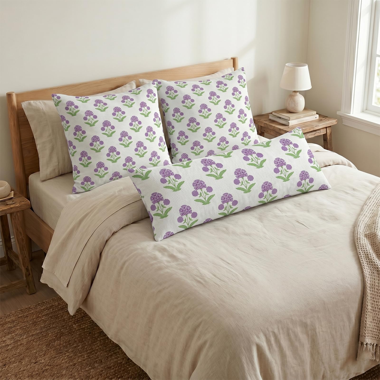 Block Print Floral Long Lumbar Pillow Covers, 14x36 Inch — Floral 8