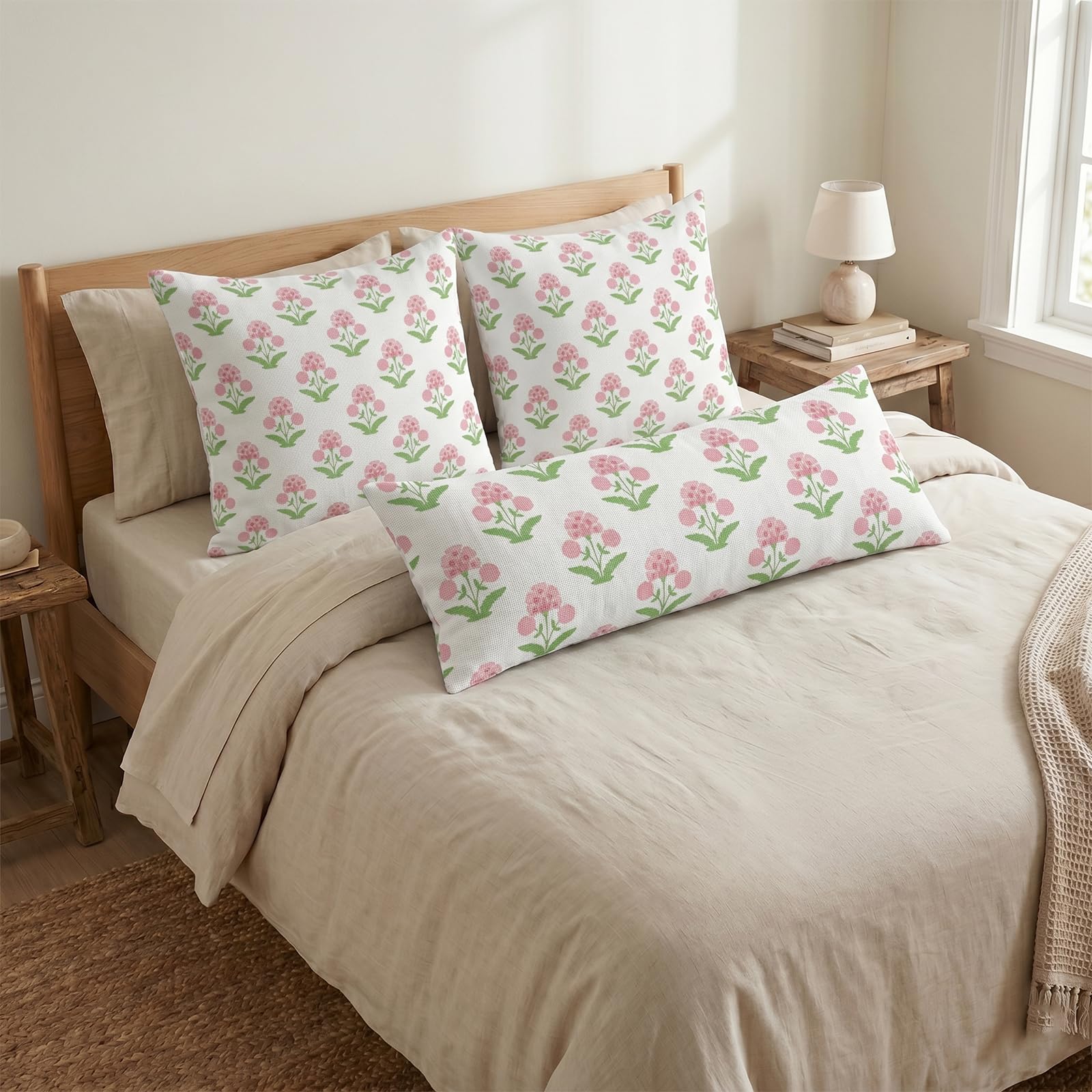 Block Print Floral Long Lumbar Pillow Covers, 14x36 Inch — Floral 9