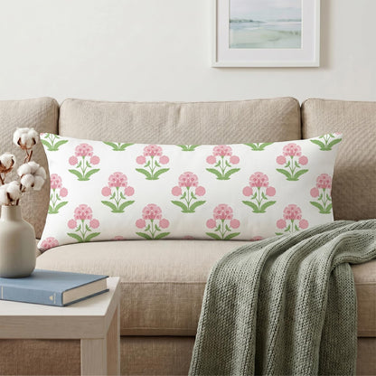 Block Print Floral Long Lumbar Pillow Covers, 14x36 Inch — Floral 9