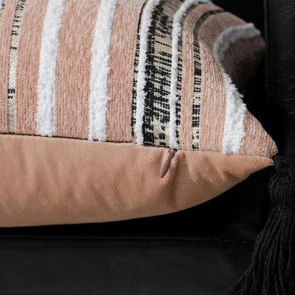 Striped Chenille Pillow Covers with Tassels, Set of 2 — Blush Pink