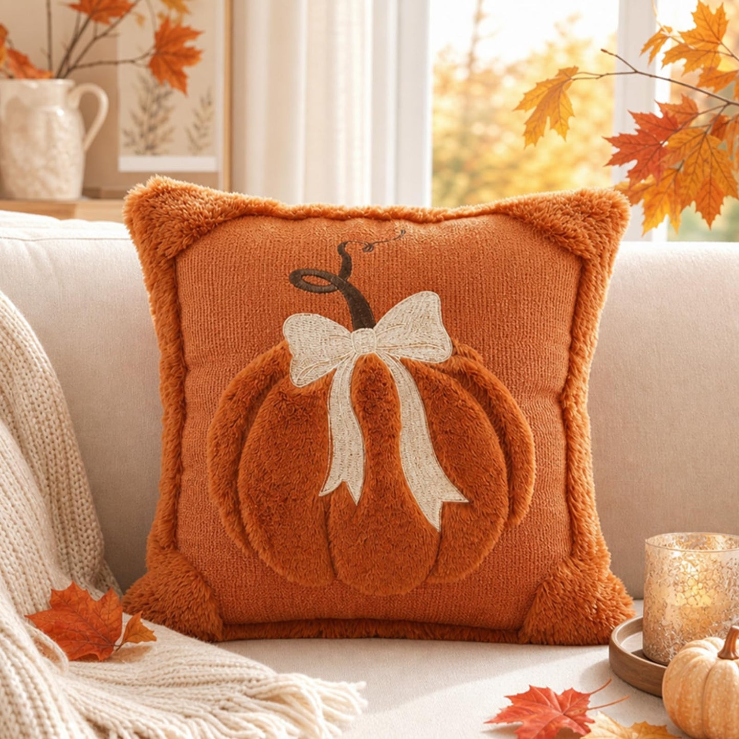 Textured Pumpkin Fall Pillow Covers, Set of 2 — Rust Orange