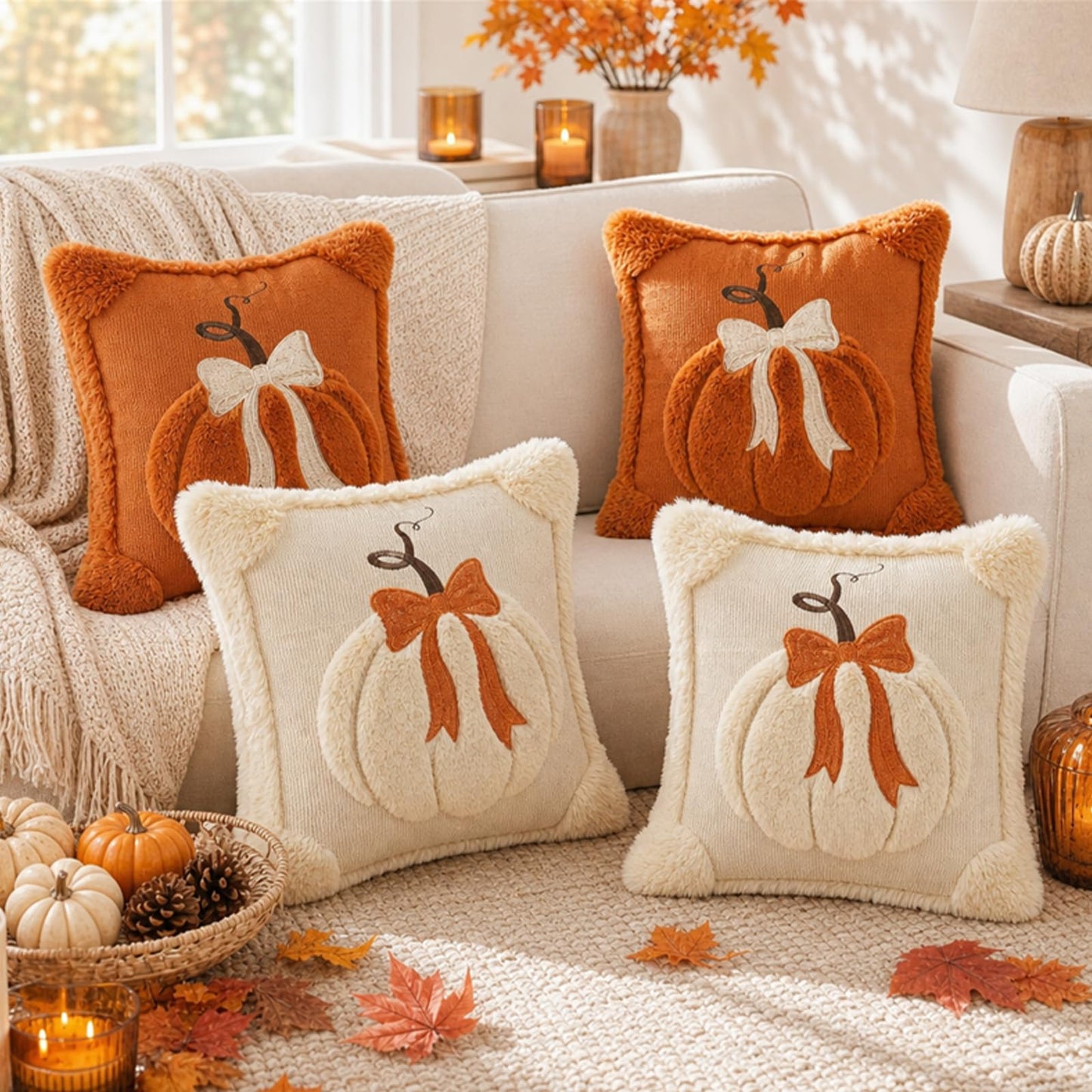 Textured Pumpkin Fall Pillow Covers, Set of 2 — Rust Orange