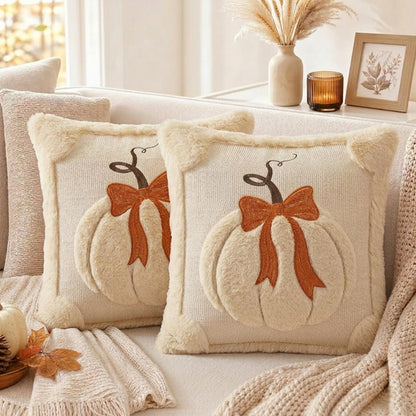 Textured Pumpkin Fall Pillow Covers, Set of 2 — Beige