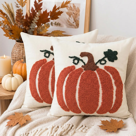 Tufted Pumpkin Fall Pillow Covers, Set of 2 — Terracotta