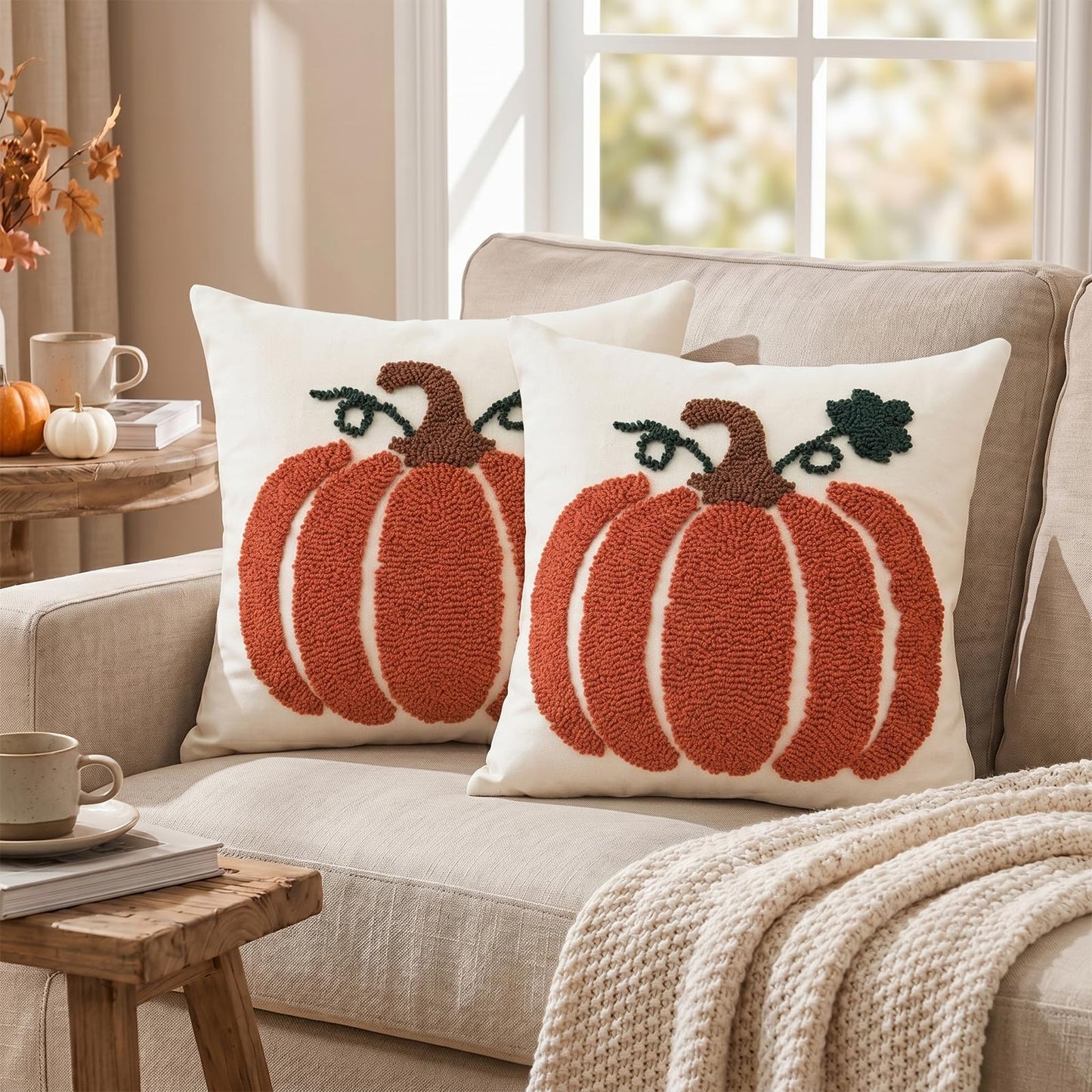 Tufted Pumpkin Fall Pillow Covers, Set of 2 — Terracotta