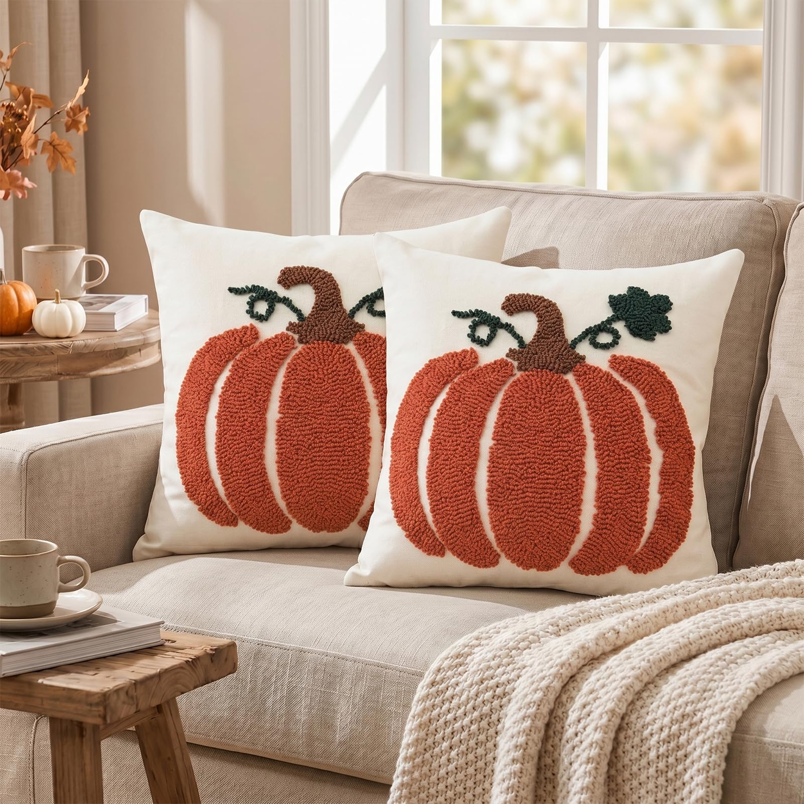 Tufted Pumpkin Fall Pillow Covers, Set of 2 — Terracotta
