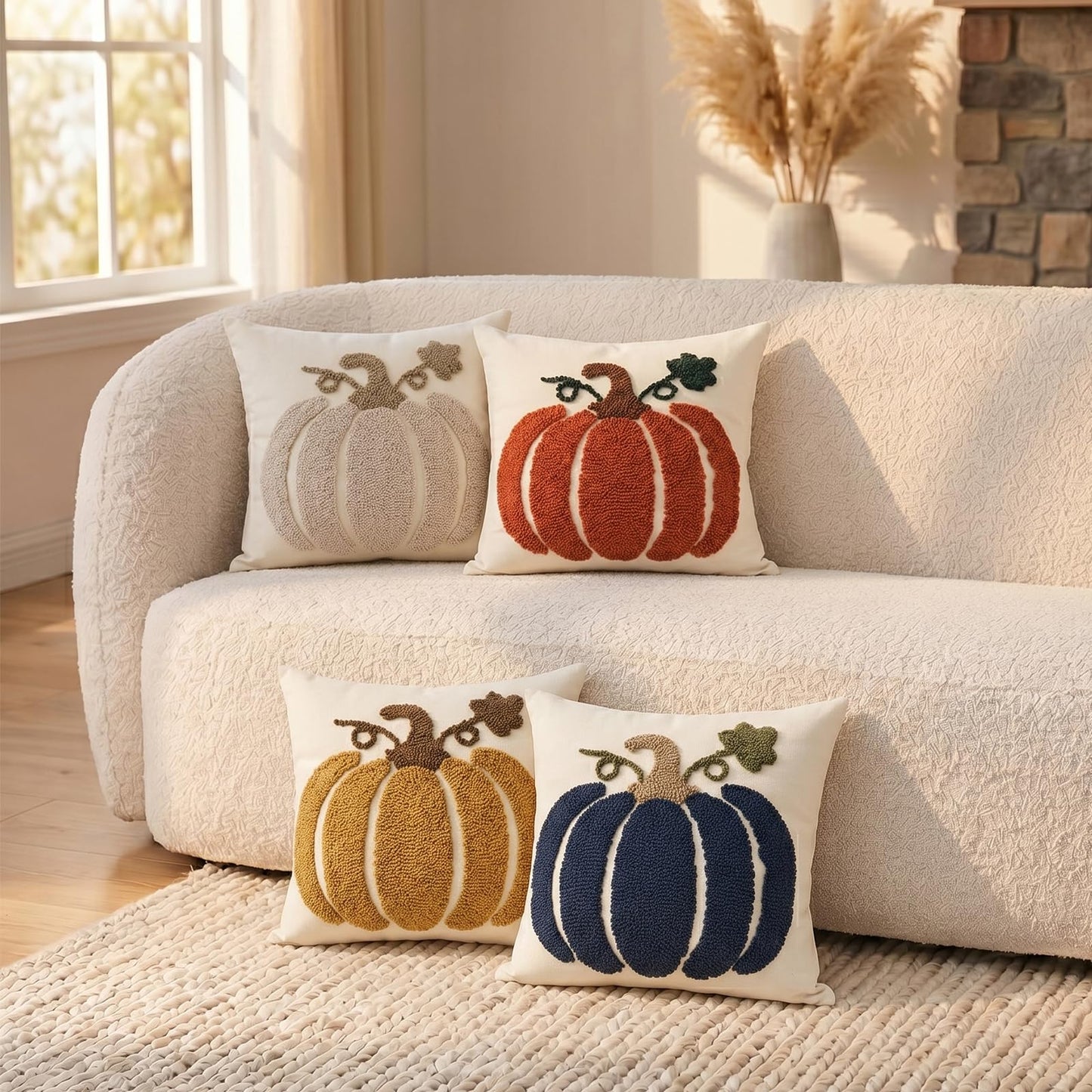 Tufted Pumpkin Fall Pillow Covers, Set of 2 — Terracotta