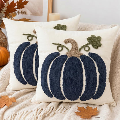 Tufted Pumpkin Fall Pillow Covers, Set of 2 — Navy Blue