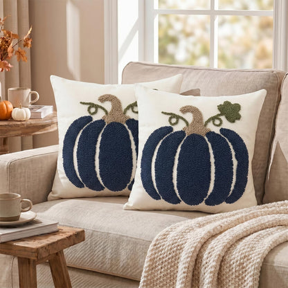 Tufted Pumpkin Fall Pillow Covers, Set of 2 — Navy Blue