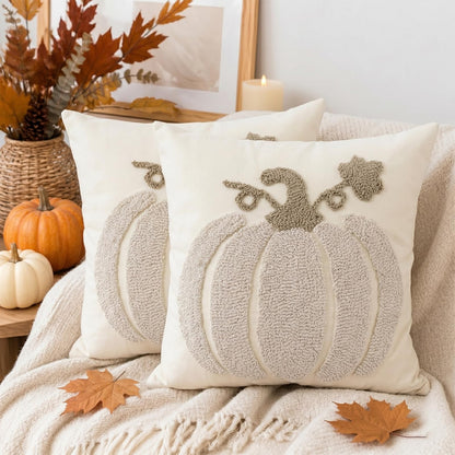 Tufted Pumpkin Fall Pillow Covers, Set of 2 — Beige
