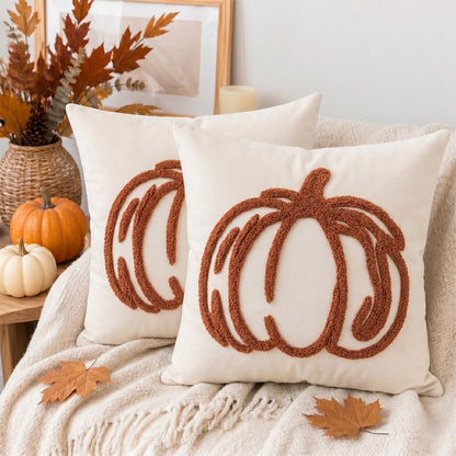 Tufted Pumpkin Fall Pillow Covers, Set of 2 — Caramel Orange