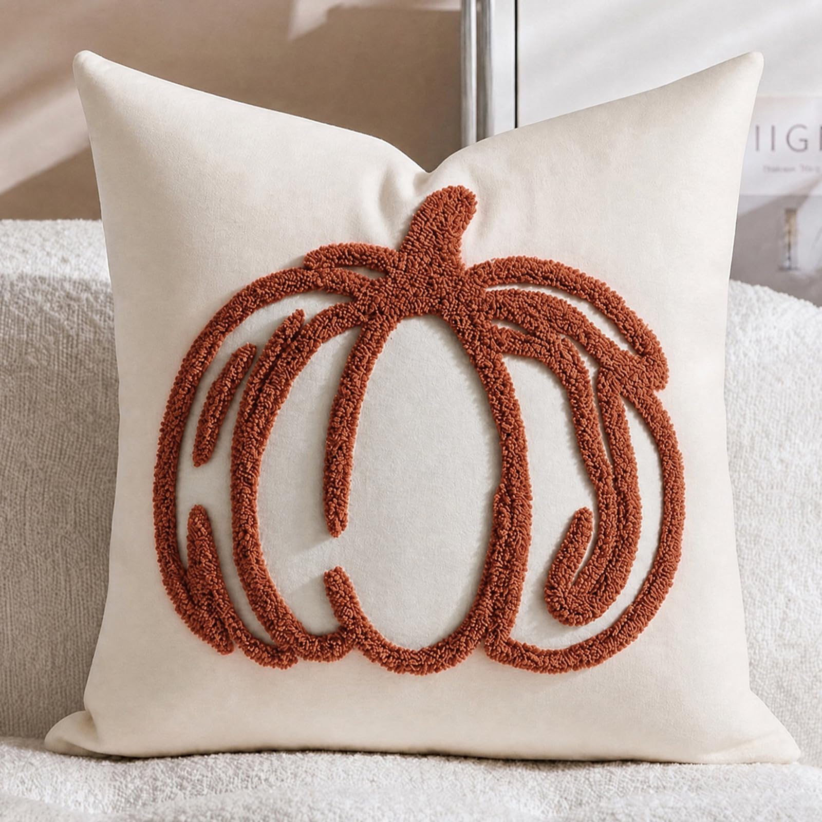 Tufted Pumpkin Fall Pillow Covers, Set of 2 — Caramel Orange