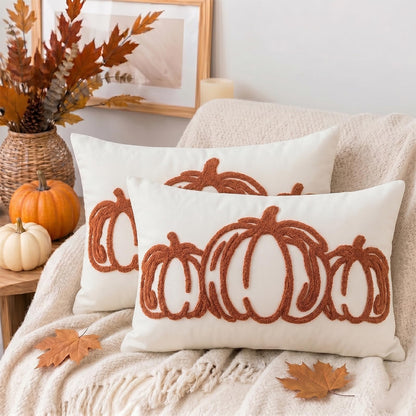 Tufted Pumpkin Fall Pillow Covers, Set of 2 — Caramel Orange