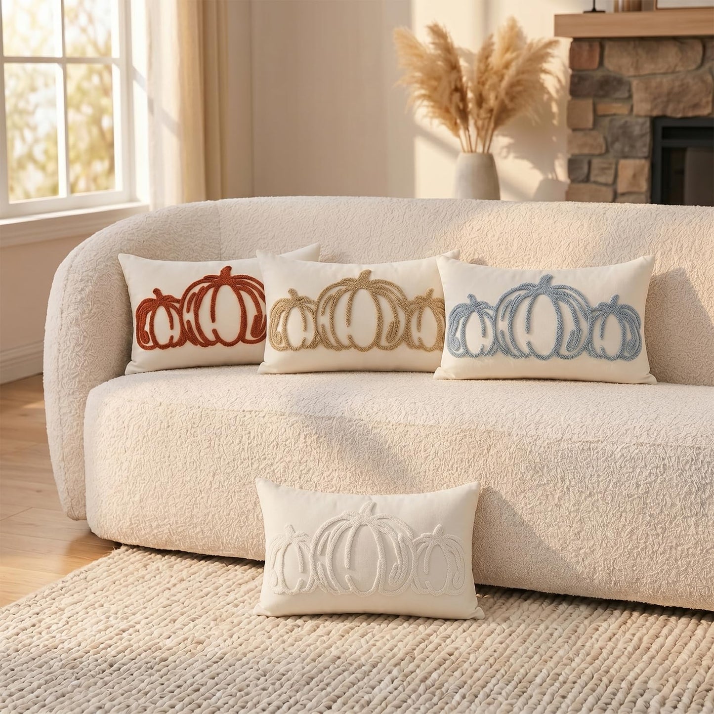Tufted Pumpkin Fall Pillow Covers, Set of 2 — Caramel Orange