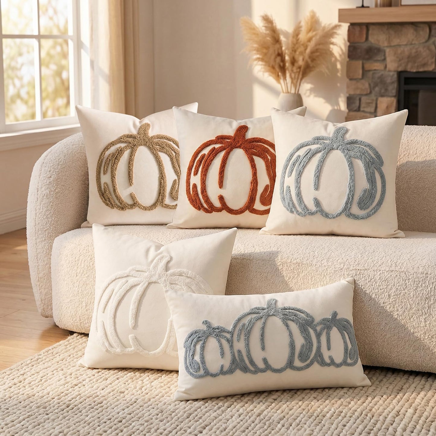 Tufted Pumpkin Fall Pillow Covers, Set of 2 — Caramel Orange