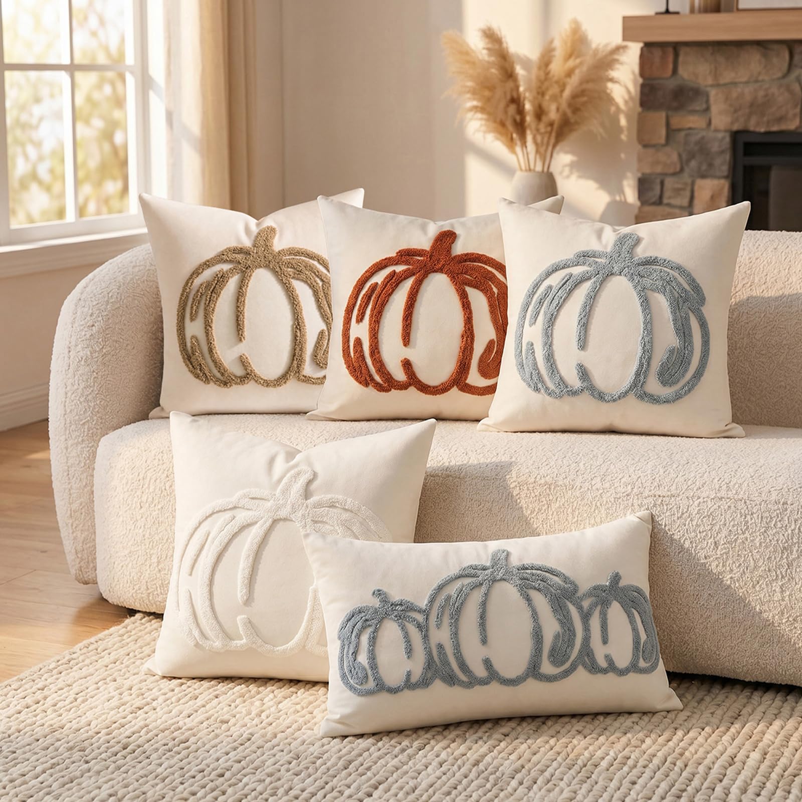 Tufted Pumpkin Fall Pillow Covers, Set of 2 — Caramel Orange