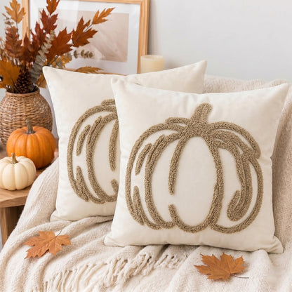 Tufted Pumpkin Fall Pillow Covers, Set of 2 — Khaki