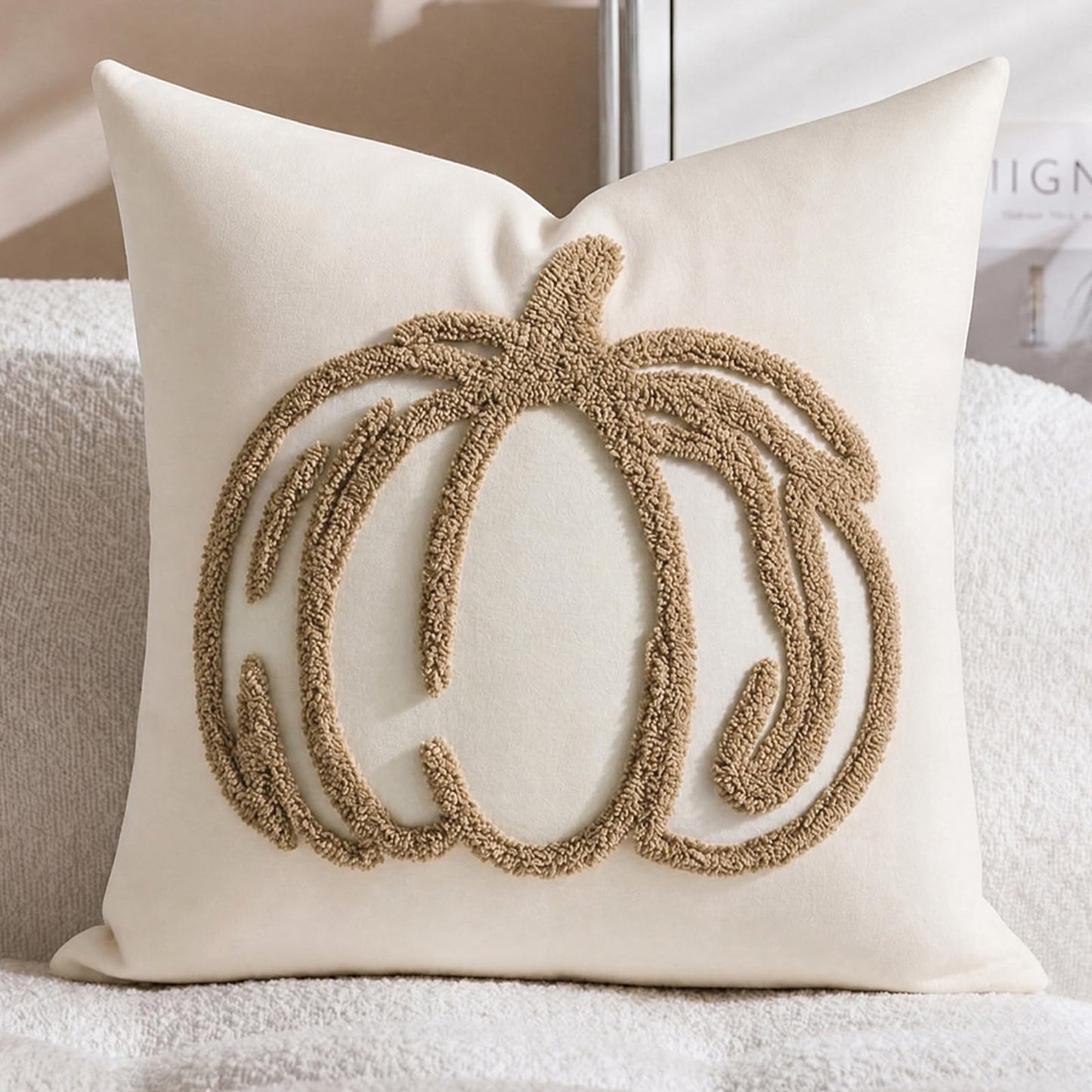 Tufted Pumpkin Fall Pillow Covers, Set of 2 — Khaki