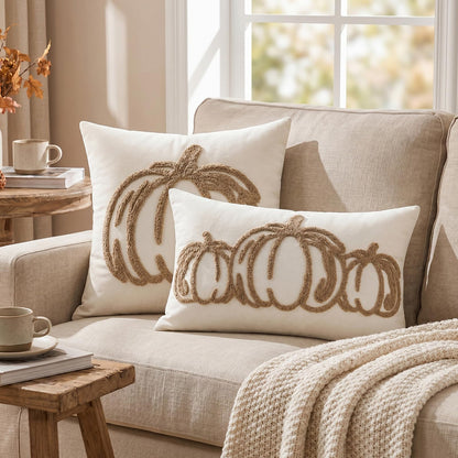 Tufted Pumpkin Fall Pillow Covers, Set of 2 — Khaki