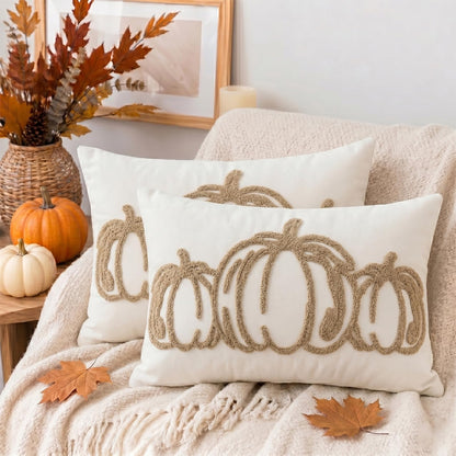 Tufted Pumpkin Fall Pillow Covers, Set of 2 — Khaki
