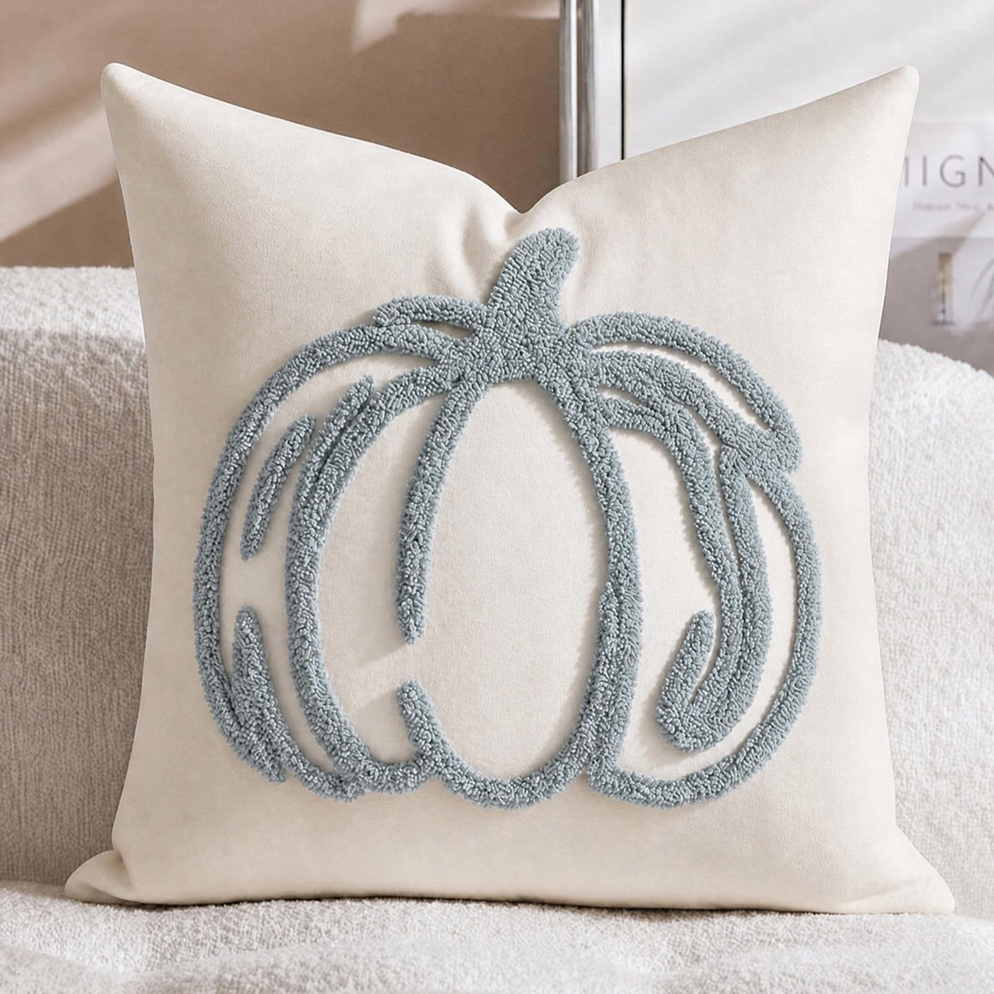 Tufted Pumpkin Fall Pillow Covers, Set of 2 — Blue