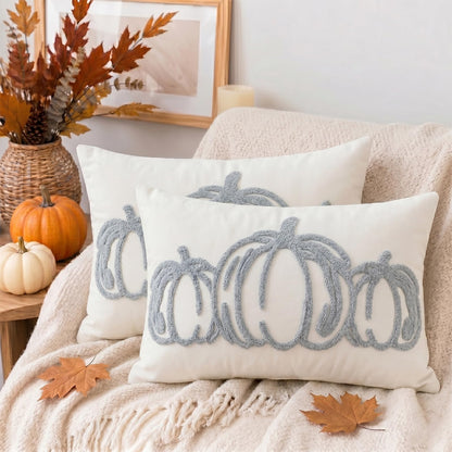 Tufted Pumpkin Fall Pillow Covers, Set of 2 — Blue