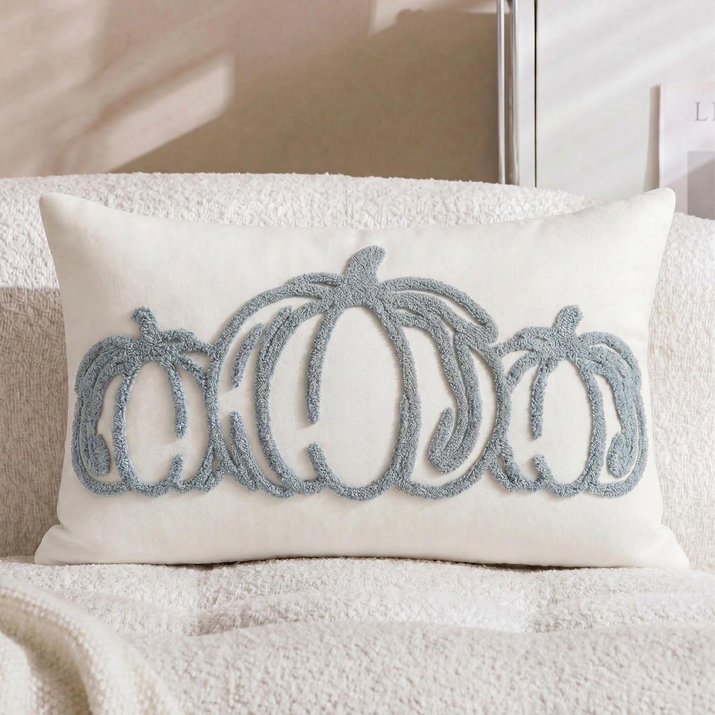 Tufted Pumpkin Fall Pillow Covers, Set of 2 — Blue