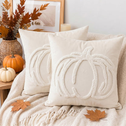 Tufted Pumpkin Fall Pillow Covers, Set of 2 — Ivory White