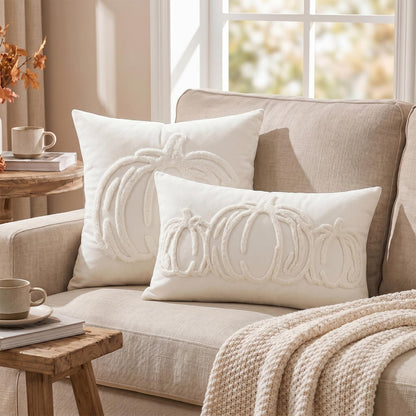 Tufted Pumpkin Fall Pillow Covers, Set of 2 — Ivory White