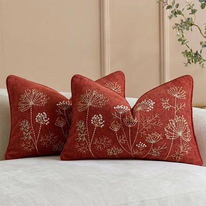 Floral Embroidered Chenille Pillow Covers, Set of 2 — Terracotta