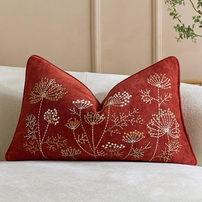 Floral Embroidered Chenille Pillow Covers, Set of 2 — Terracotta