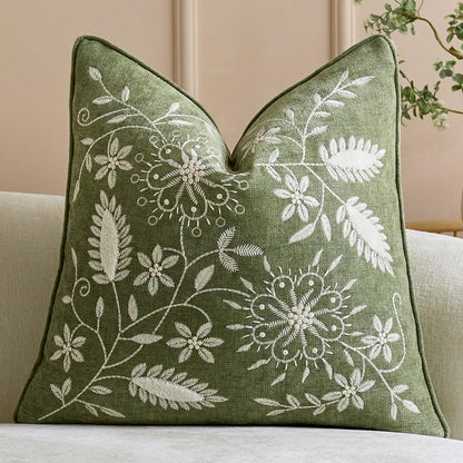 Floral Embroidered Chenille Pillow Covers, Set of 2 — Sage Green