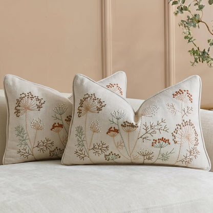 Floral Embroidered Chenille Pillow Covers, Set of 2 — Beige