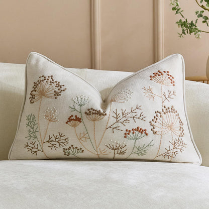 Floral Embroidered Chenille Pillow Covers, Set of 2 — Beige