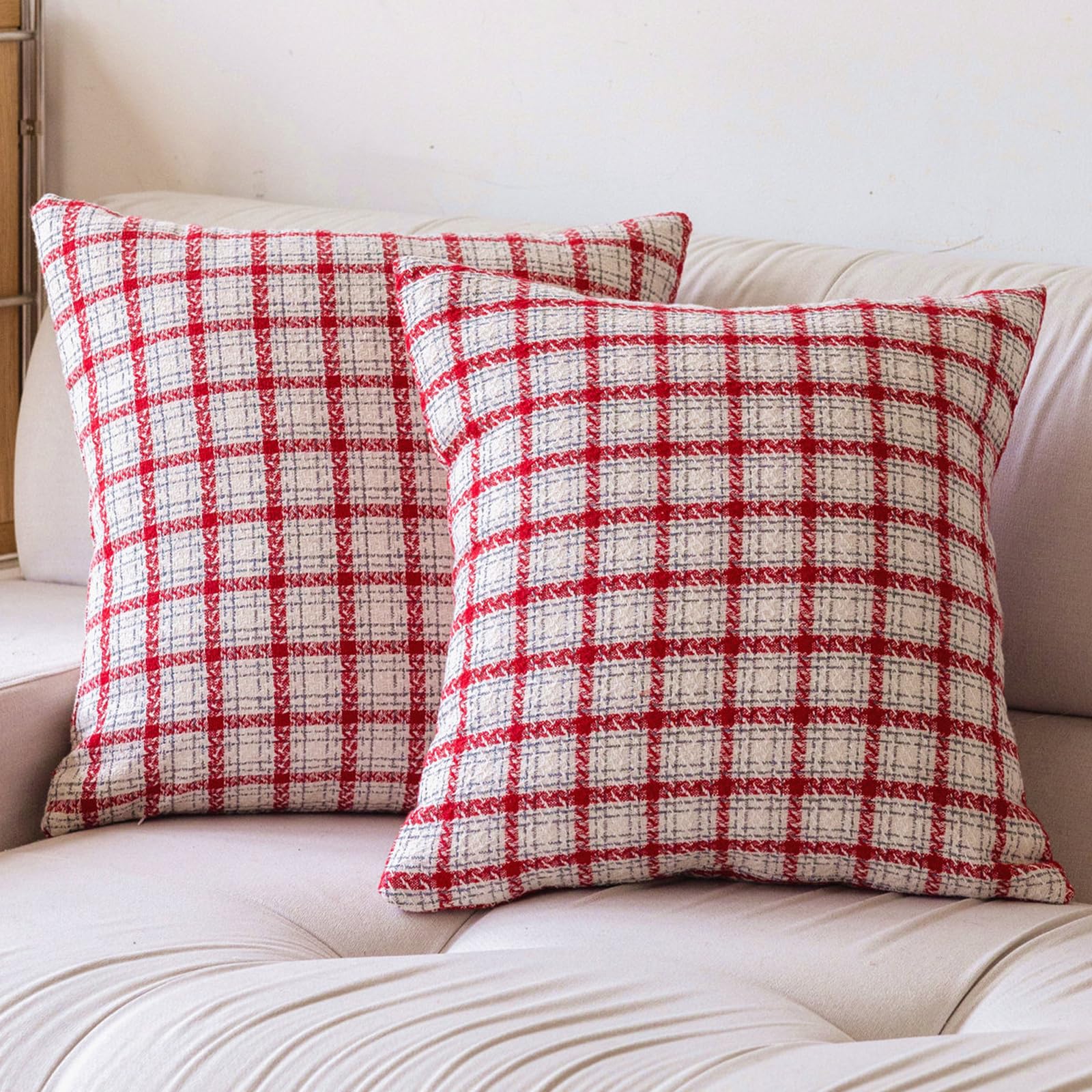 Christmas Plaid Pillow Covers — Red and White Plaid