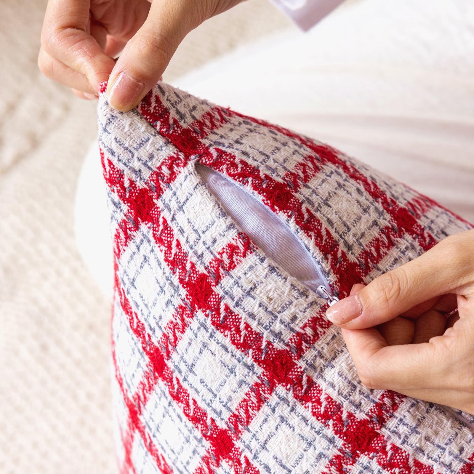 Christmas Plaid Pillow Covers — Red and White Plaid