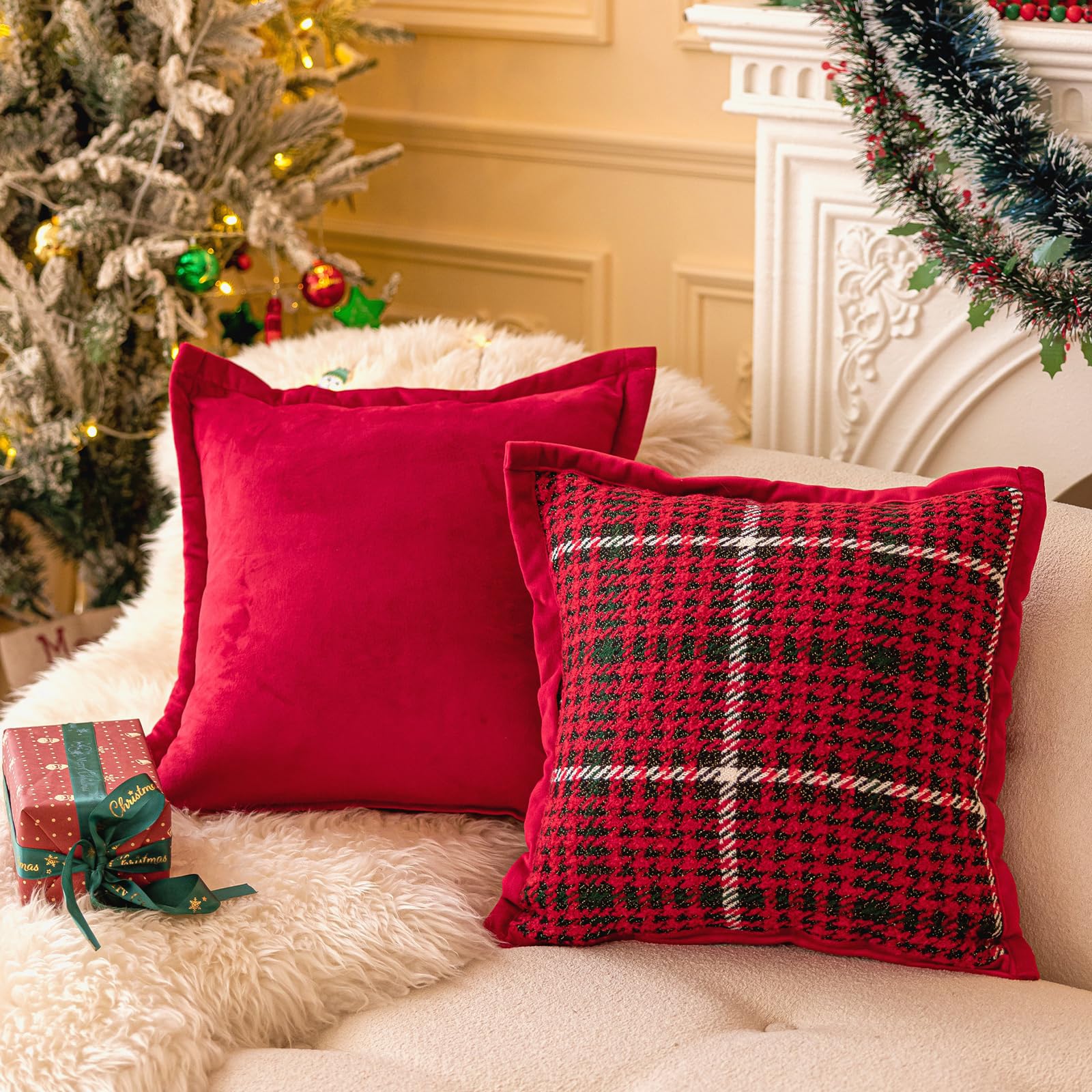Christmas Plaid Pillow Covers — Red and Green Plaid