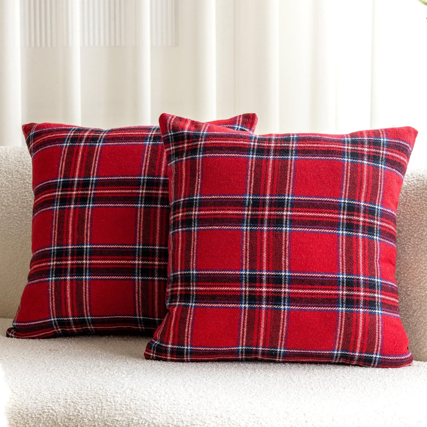 Christmas Plaid Pillow Covers — Red and Blue Plaid