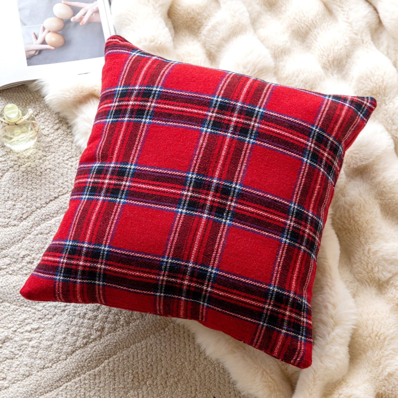 Christmas Plaid Pillow Covers — Red and Blue Plaid