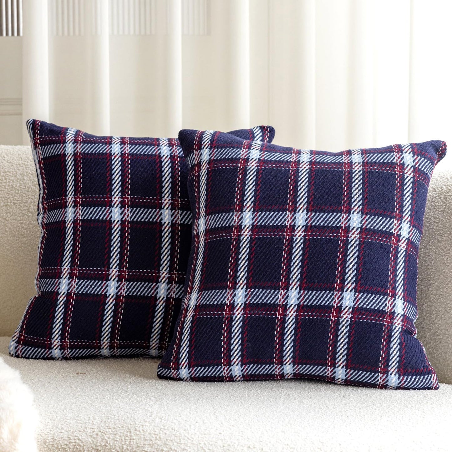 Christmas Plaid Pillow Covers — Navy Blue and Red Plaid