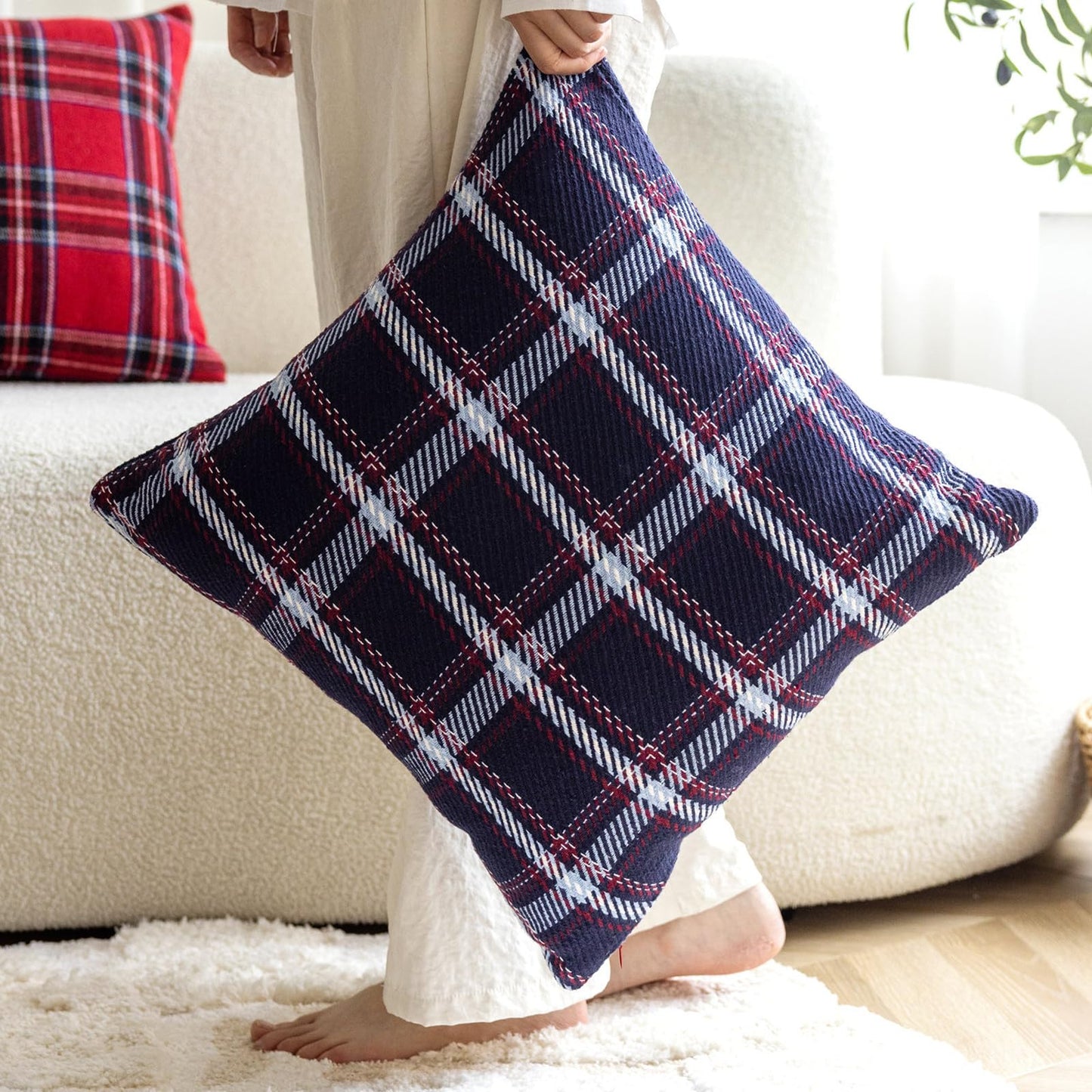Christmas Plaid Pillow Covers — Navy Blue and Red Plaid