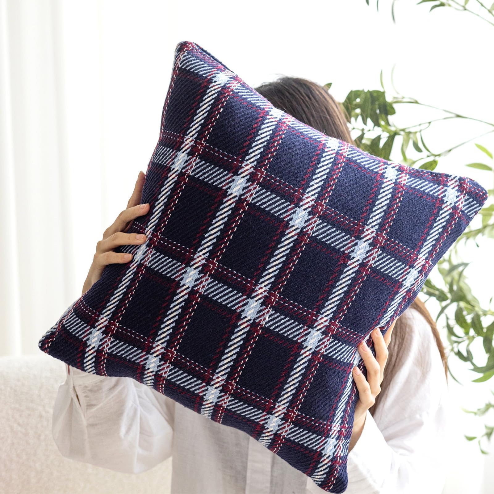 Christmas Plaid Pillow Covers — Navy Blue and Red Plaid