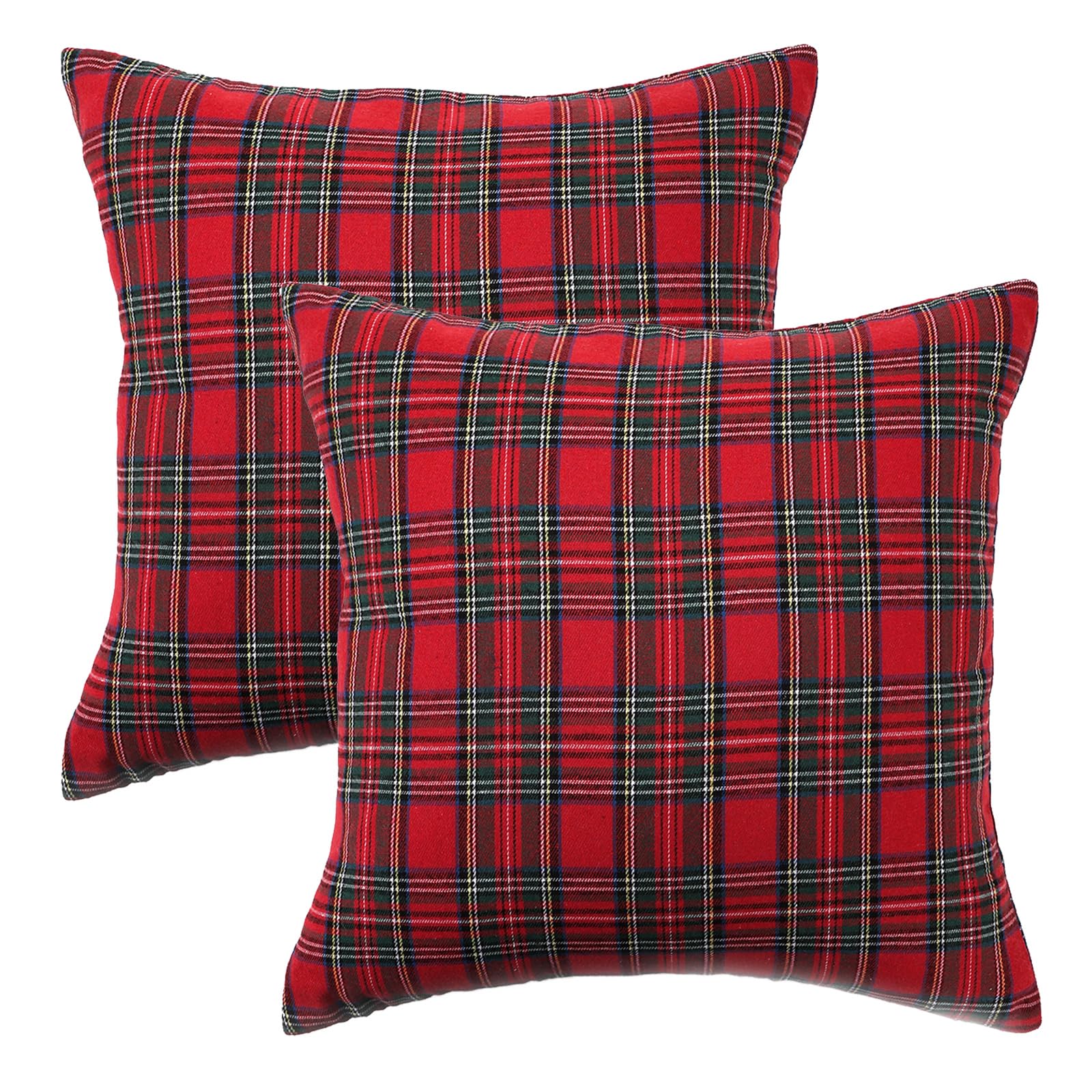 Christmas Tartan Plaid Pillow Covers, Set of 2 — Red Green Plaid