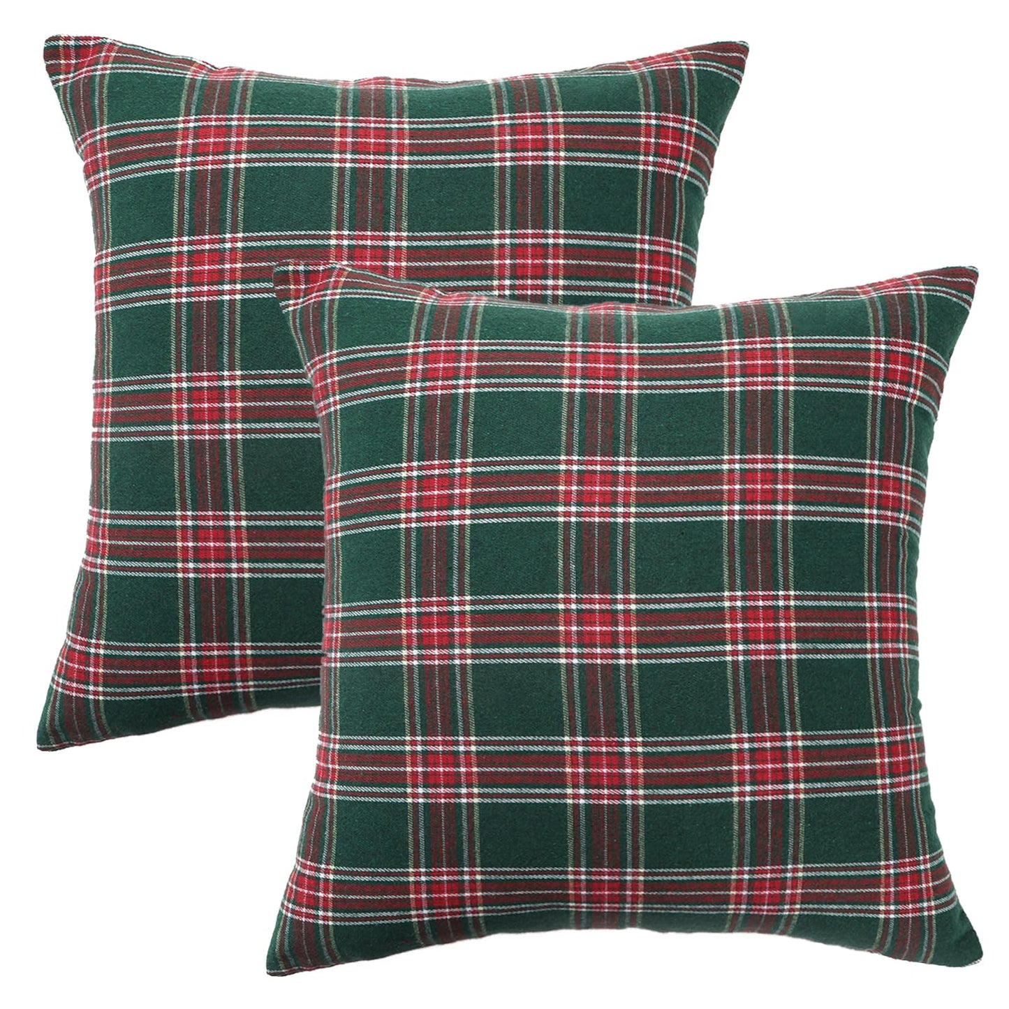 Christmas Tartan Plaid Pillow Covers, Set of 2 — Dark Green Red Plaid