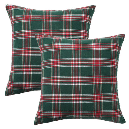 Christmas Tartan Plaid Pillow Covers, Set of 2 — Dark Green Red Plaid