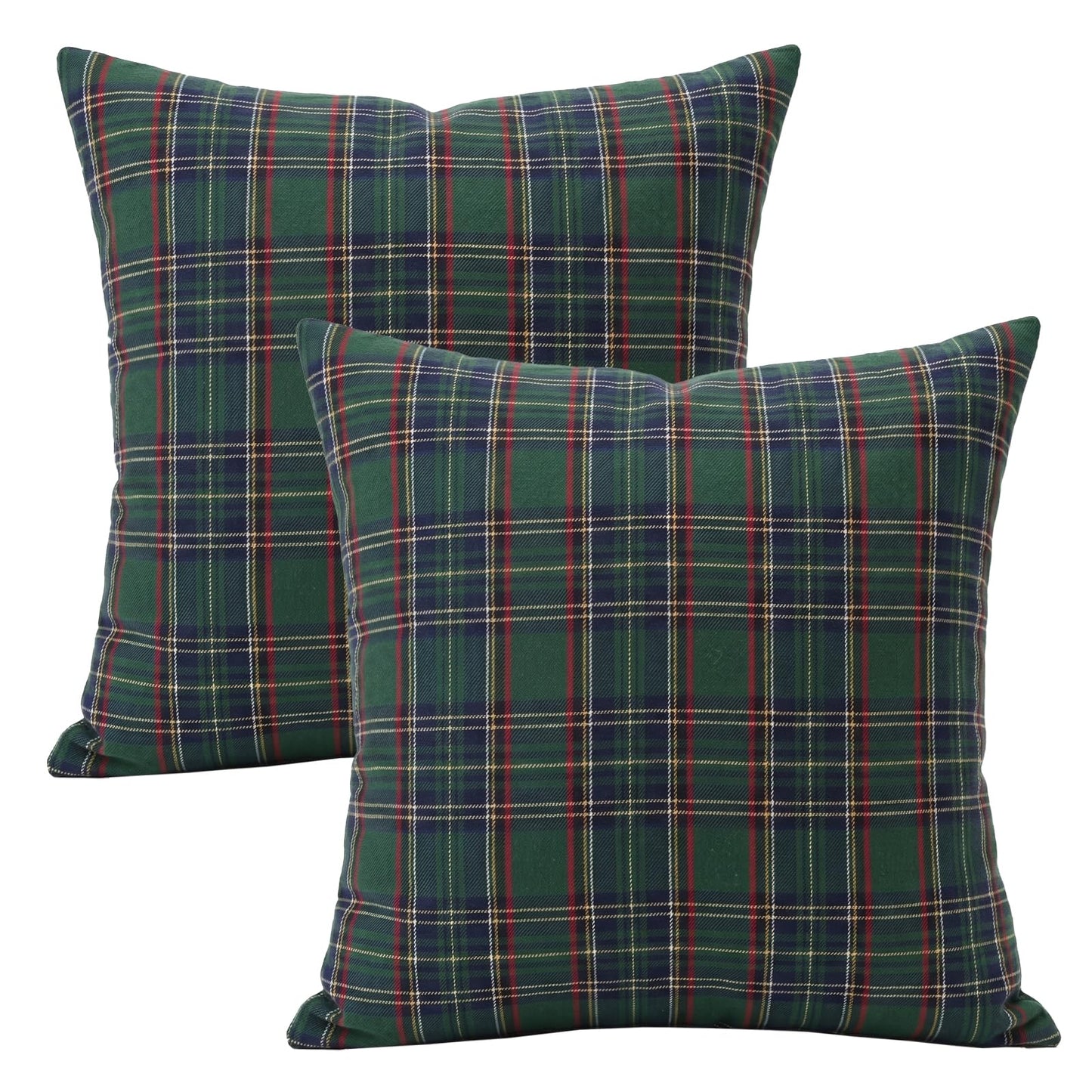 Christmas Tartan Plaid Pillow Covers, Set of 2 — Green Blue Plaid